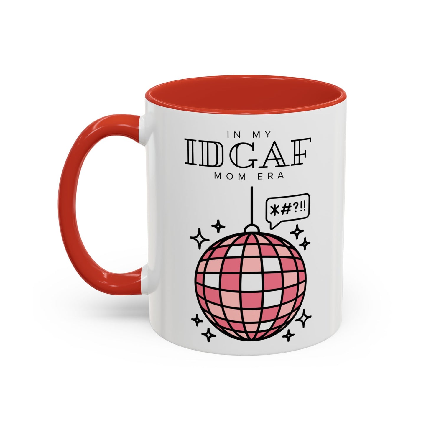 Retro Disco Globe Illustration Mug | Accent Coffee Mug, Red Interior